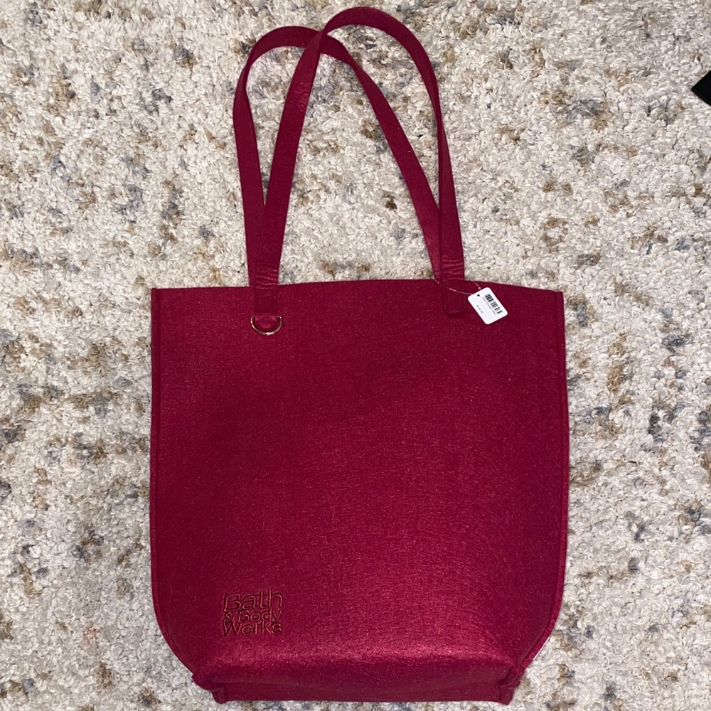 Large Bath & Body Works Burgundy Felt Tote Bag with Tag